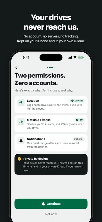 Your drives never reach us: the two permissions Tenths asks for, and no account.