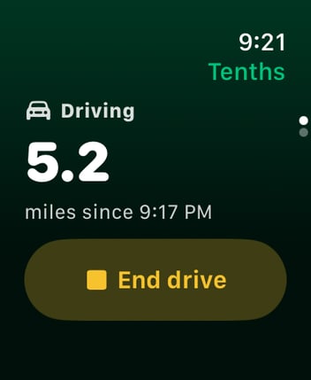 Apple Watch: a drive in progress, with an End drive button.